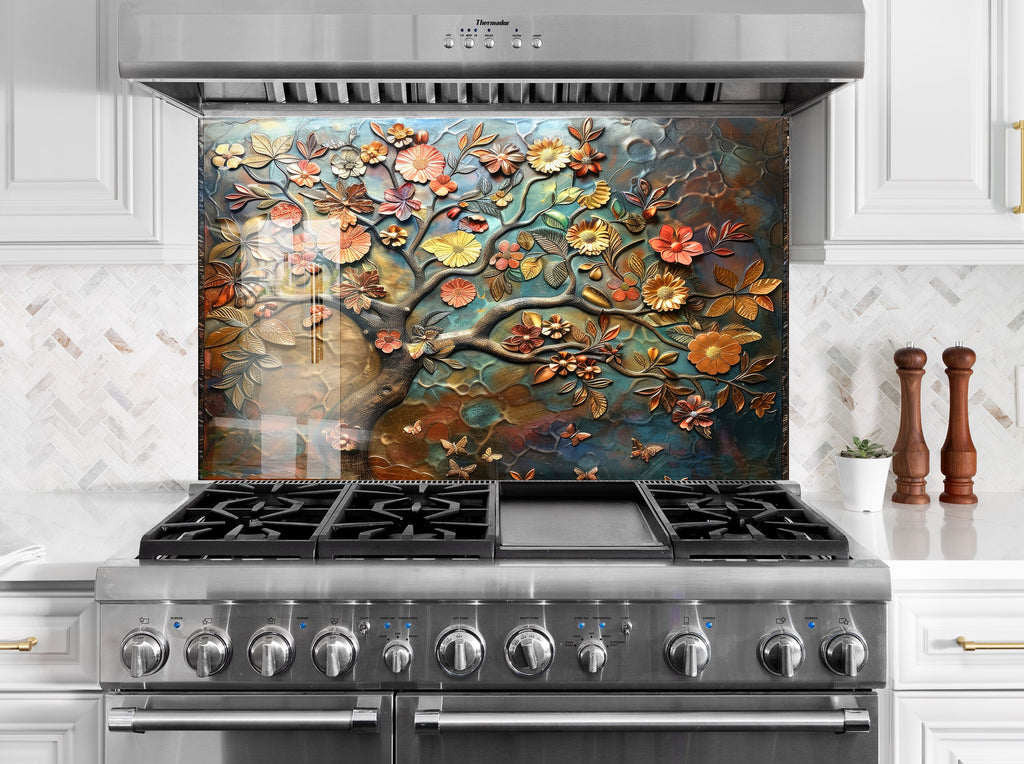 Floral Harmony - Glass Kitchen Backsplash-BacksplashArtworks