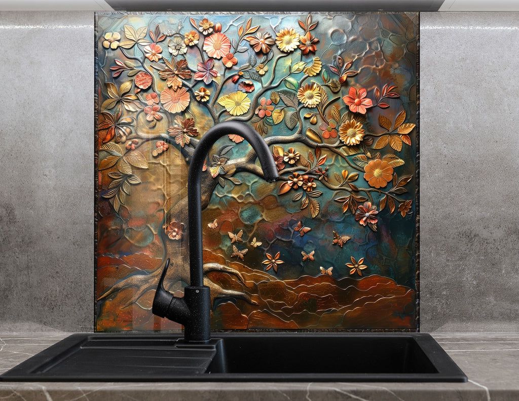 Floral Harmony - Glass Kitchen Backsplash-BacksplashArtworks