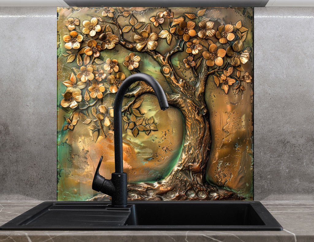 Brown Tree - Glass Kitchen Backsplash-BacksplashArtworks