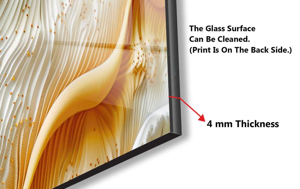 Golden & White Waves – Glass Kitchen Backsplash-BacksplashArtworks
