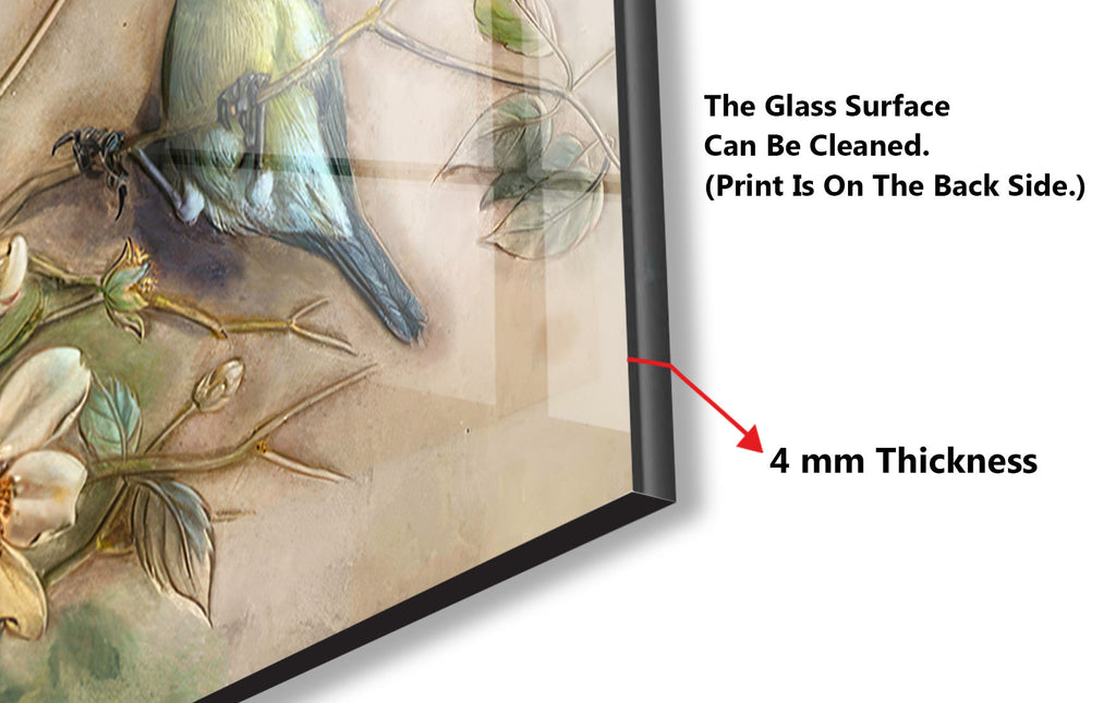 Vintage Birds & Blossoms – Glass Kitchen Backsplash-BacksplashArtworks