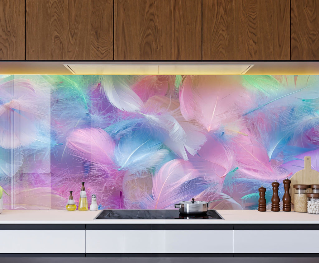 Feathered Bliss – Glass Kitchen Backsplash-BacksplashArtworks
