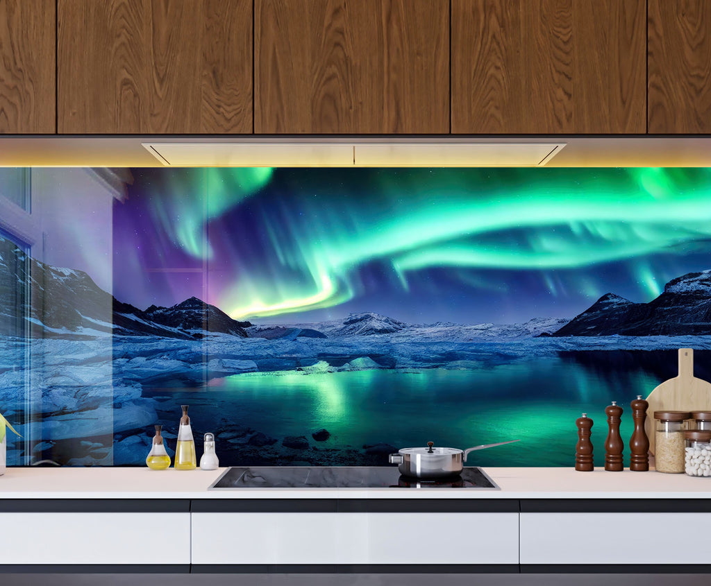 Northern Lights Reflection Wall Art - Tempered Glass Kitchen Backsplash-BacksplashArtworks