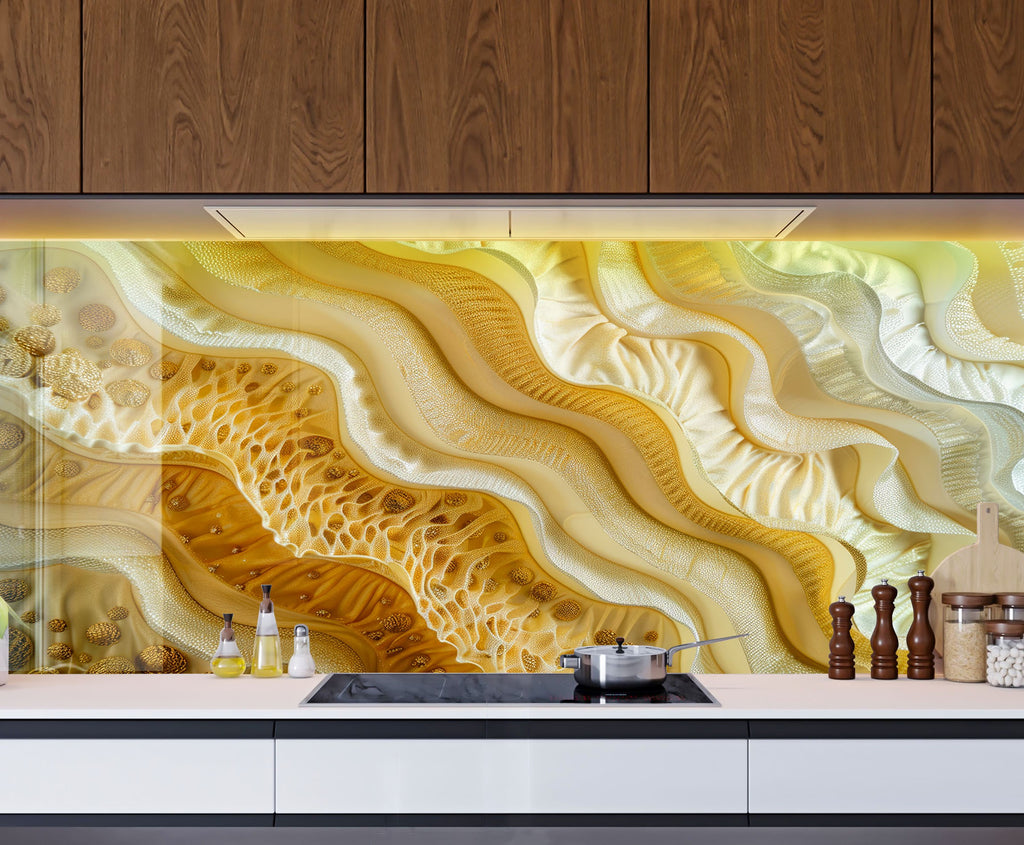 Golden Wave – Tempered Glass Kitchen Backsplash-BacksplashArtworks