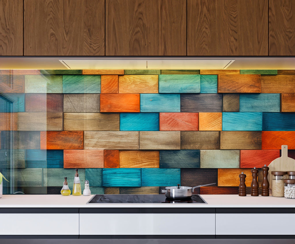 Rustic Patchwork Artistic - Glass Kitchen Backsplash-BacksplashArtworks