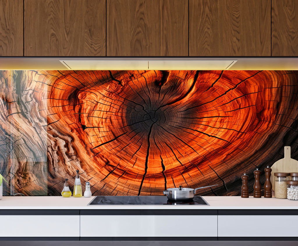 Natural Tree Ring - Glass Kitchen Backsplash-BacksplashArtworks