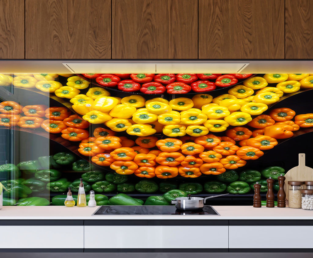 Colorful Bell Pepper Glass Kitchen Backsplash – Fresh Vegetable Design-BacksplashArtworks