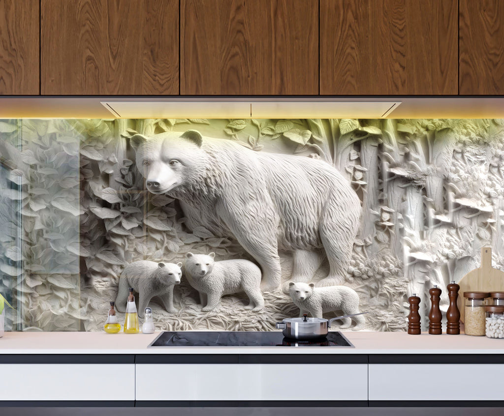 Polar Bear Wildlife – Glass Kitchen Backsplash-BacksplashArtworks