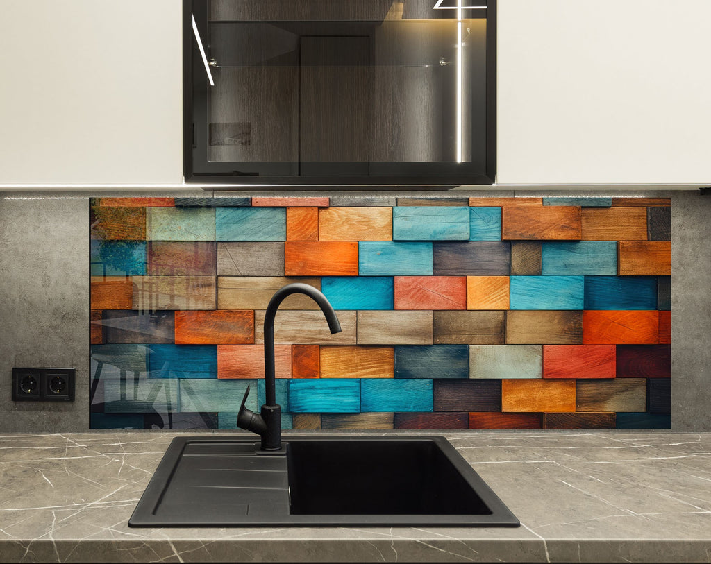 Rustic Patchwork Artistic - Glass Kitchen Backsplash-BacksplashArtworks