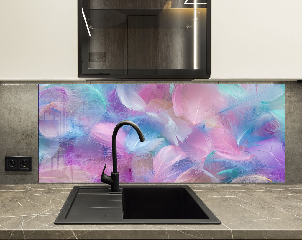 Feathered Bliss – Glass Kitchen Backsplash-BacksplashArtworks