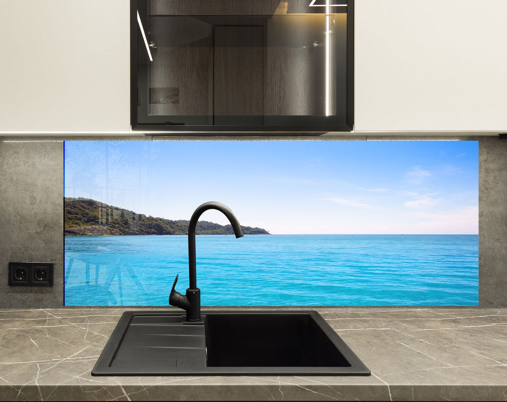 Crystal Blue Ocean Wall Art – Tempered Glass Kitchen Backsplash-BacksplashArtworks