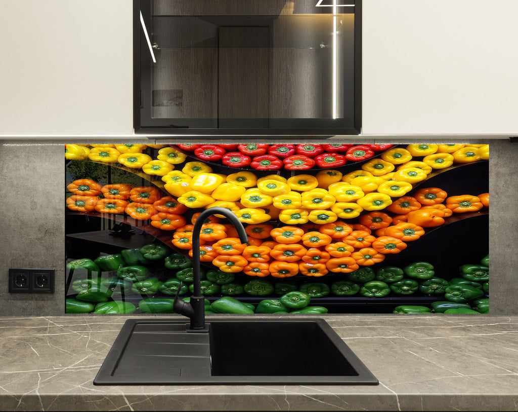 Colorful Bell Pepper Glass Kitchen Backsplash – Fresh Vegetable Design-BacksplashArtworks
