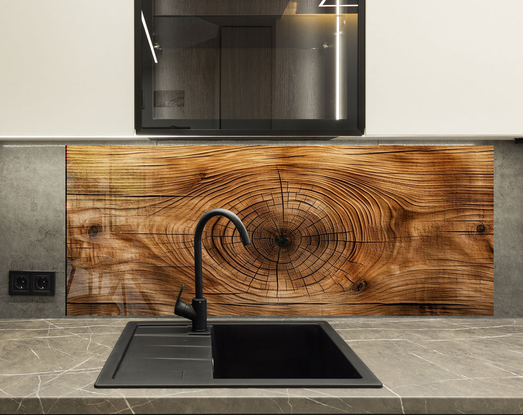 Natural Wood Grain - Glass Kitchen Backsplash-BacksplashArtworks