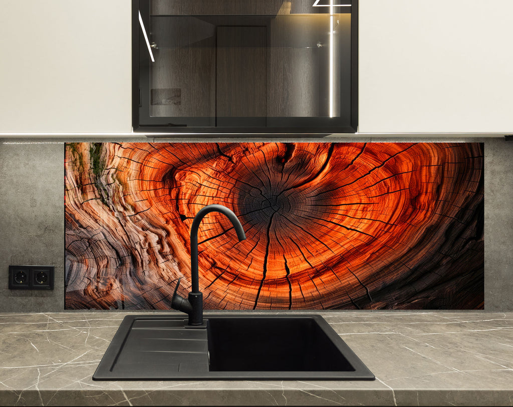 Natural Tree Ring - Glass Kitchen Backsplash-BacksplashArtworks