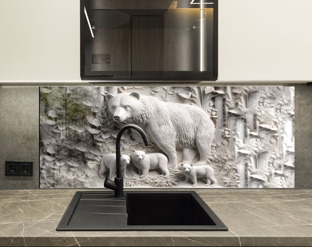 Polar Bear Wildlife – Glass Kitchen Backsplash-BacksplashArtworks