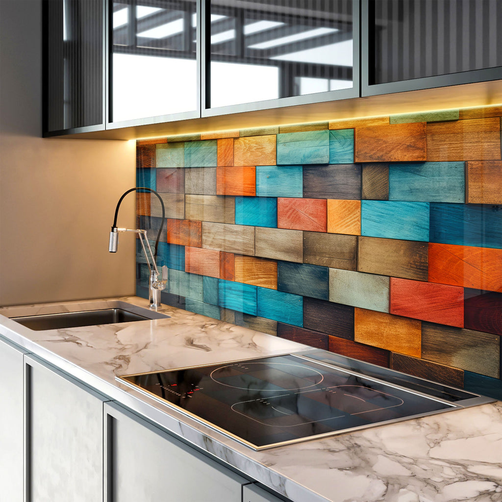 Rustic Patchwork Artistic - Glass Kitchen Backsplash-BacksplashArtworks
