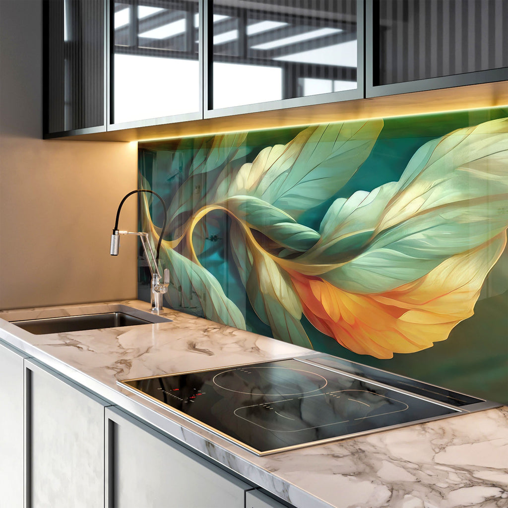 Whimsical Leaves – Glass Kitchen Backsplash-BacksplashArtworks