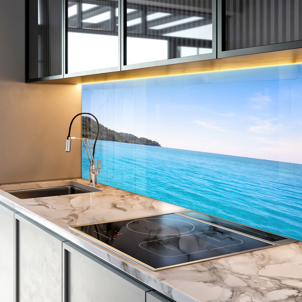 Crystal Blue Ocean Wall Art – Tempered Glass Kitchen Backsplash-BacksplashArtworks