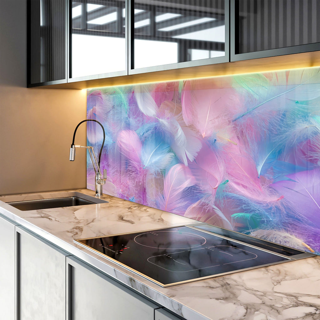 Feathered Bliss – Glass Kitchen Backsplash-BacksplashArtworks