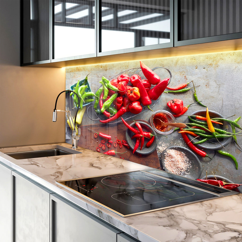 Colorful Chili Pepper Glass Kitchen Backsplash – Spicy Pepper Design-BacksplashArtworks