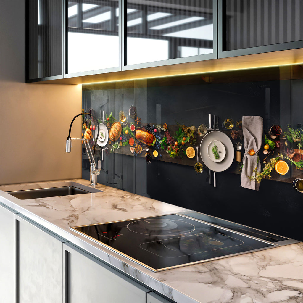 Gourmet Feast – Glass Kitchen Backsplash-BacksplashArtworks
