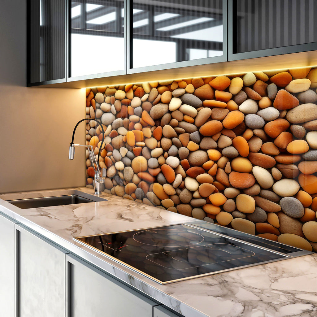 Zen Spa Stones Glass Backsplash – Smooth River Rocks Design-BacksplashArtworks