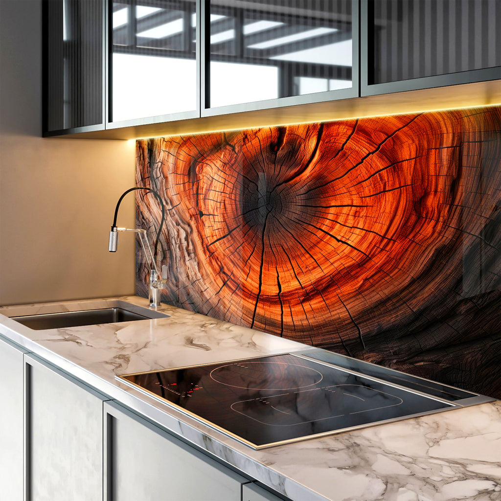 Natural Tree Ring - Glass Kitchen Backsplash-BacksplashArtworks