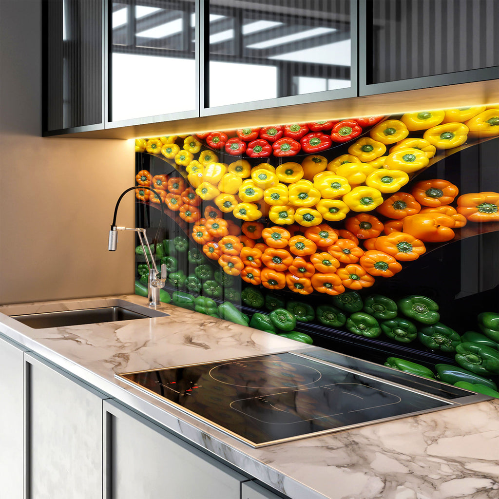 Colorful Bell Pepper Glass Kitchen Backsplash – Fresh Vegetable Design-BacksplashArtworks