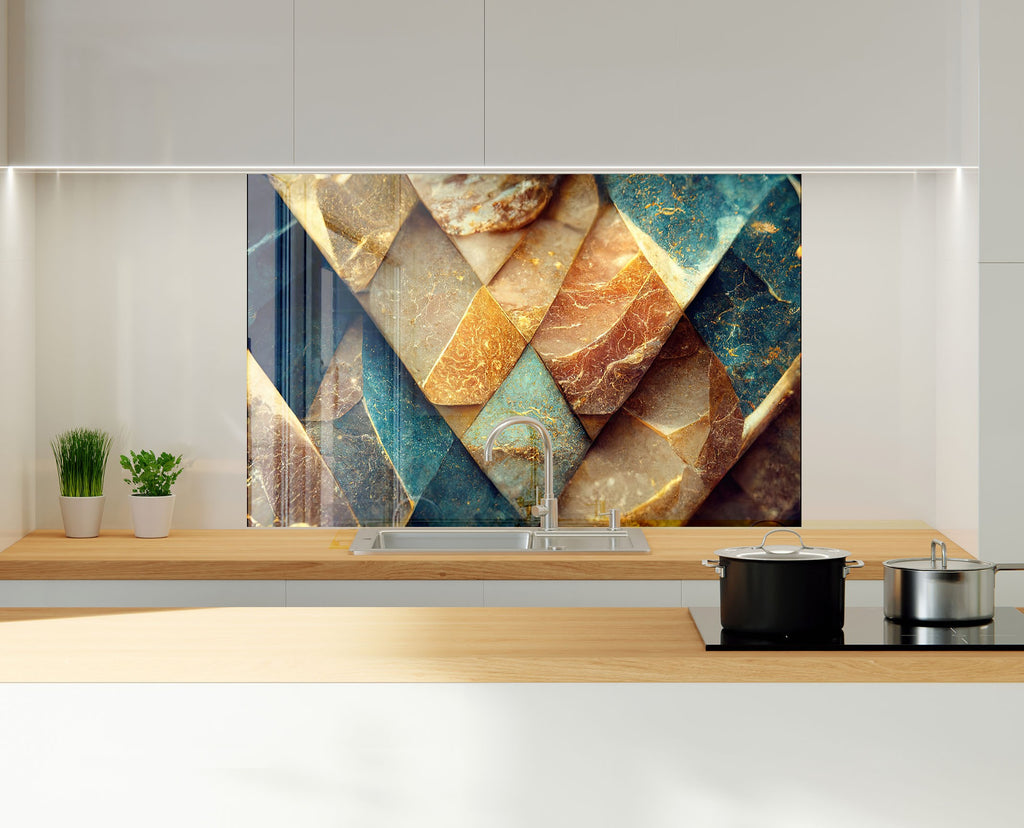 Golden Marble Elegance – Luxurious - Glass Kitchen Backsplash-BacksplashArtworks