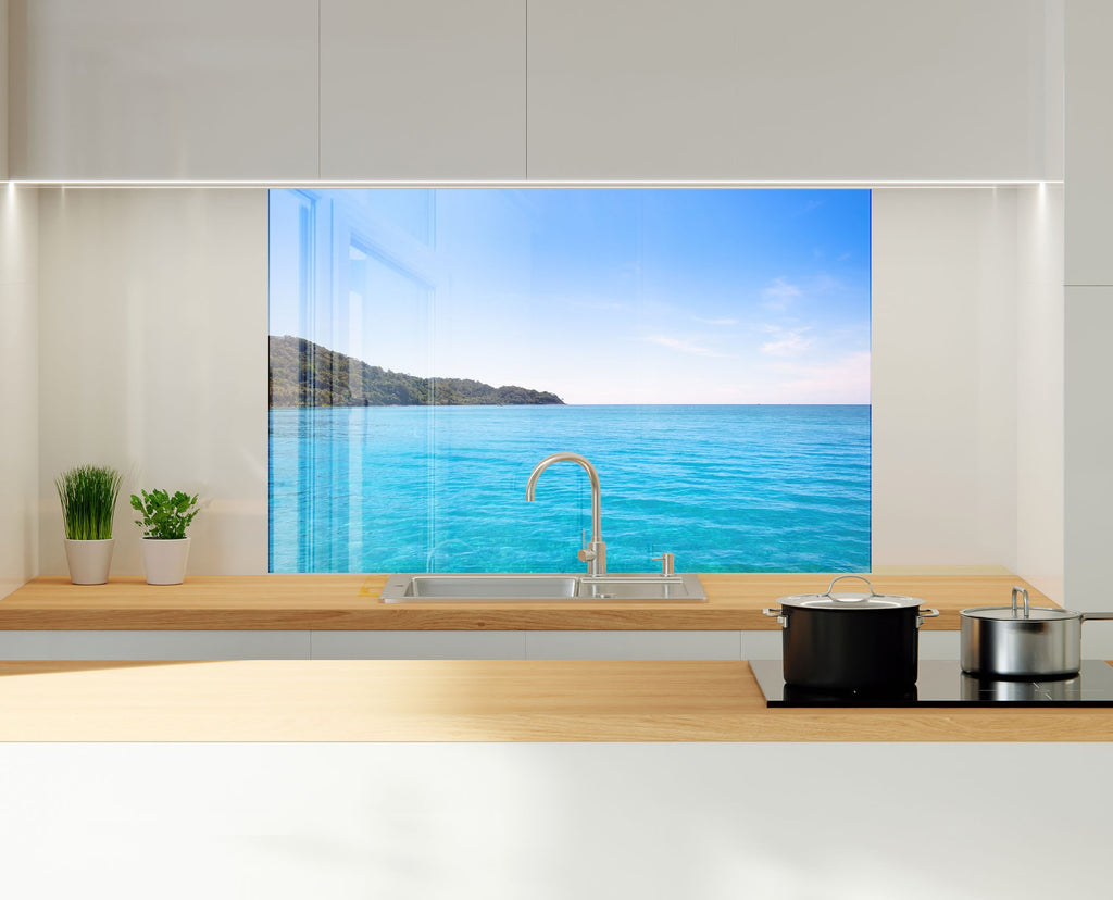 Crystal Blue Ocean Wall Art – Tempered Glass Kitchen Backsplash-BacksplashArtworks