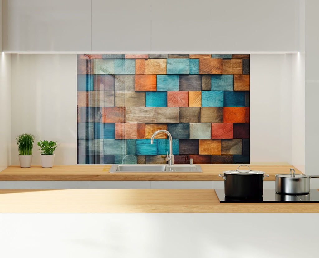 Rustic Patchwork Artistic - Glass Kitchen Backsplash-BacksplashArtworks