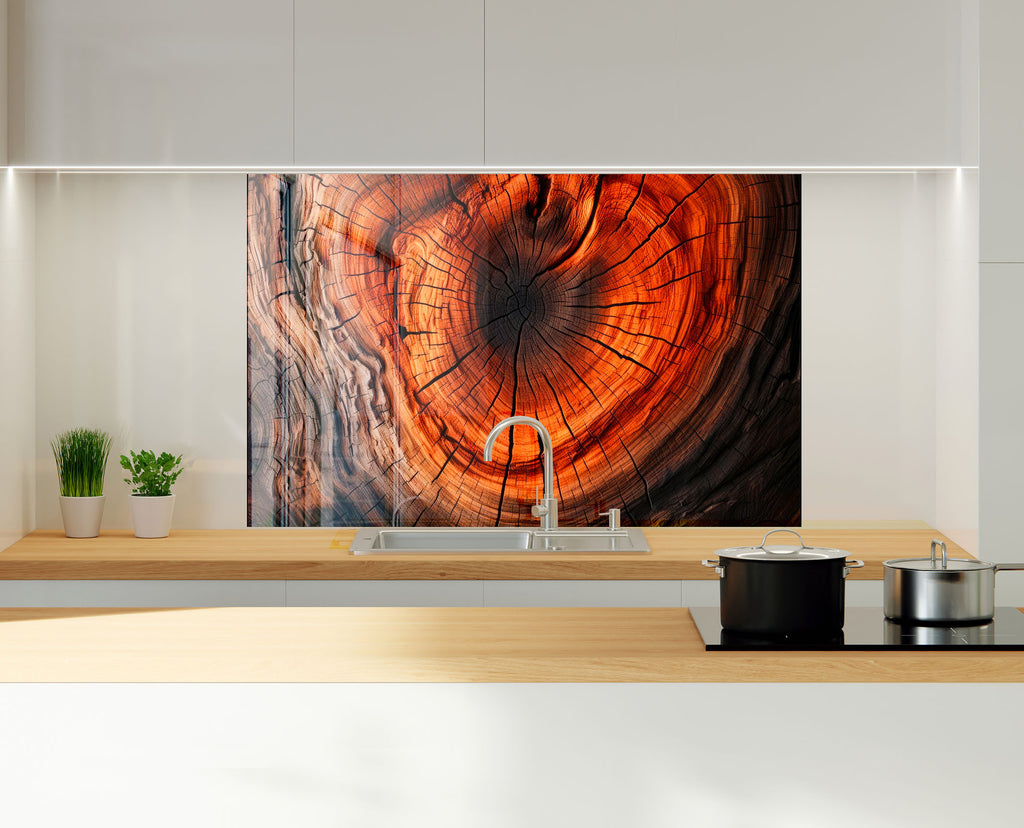 Natural Tree Ring - Glass Kitchen Backsplash-BacksplashArtworks