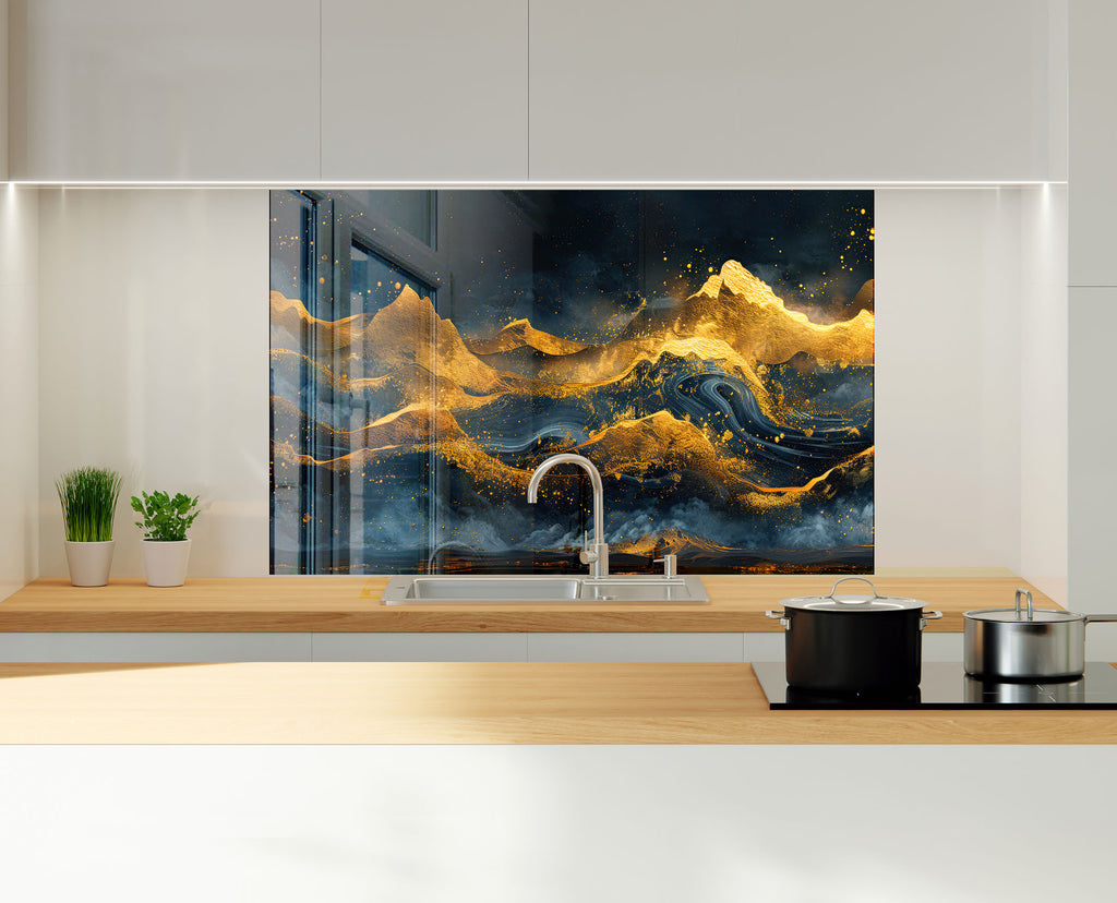 Golden Peaks - Glass Kitchen Backsplash-BacksplashArtworks
