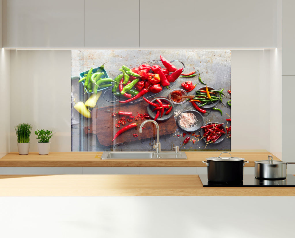 Colorful Chili Pepper Glass Kitchen Backsplash – Spicy Pepper Design-BacksplashArtworks