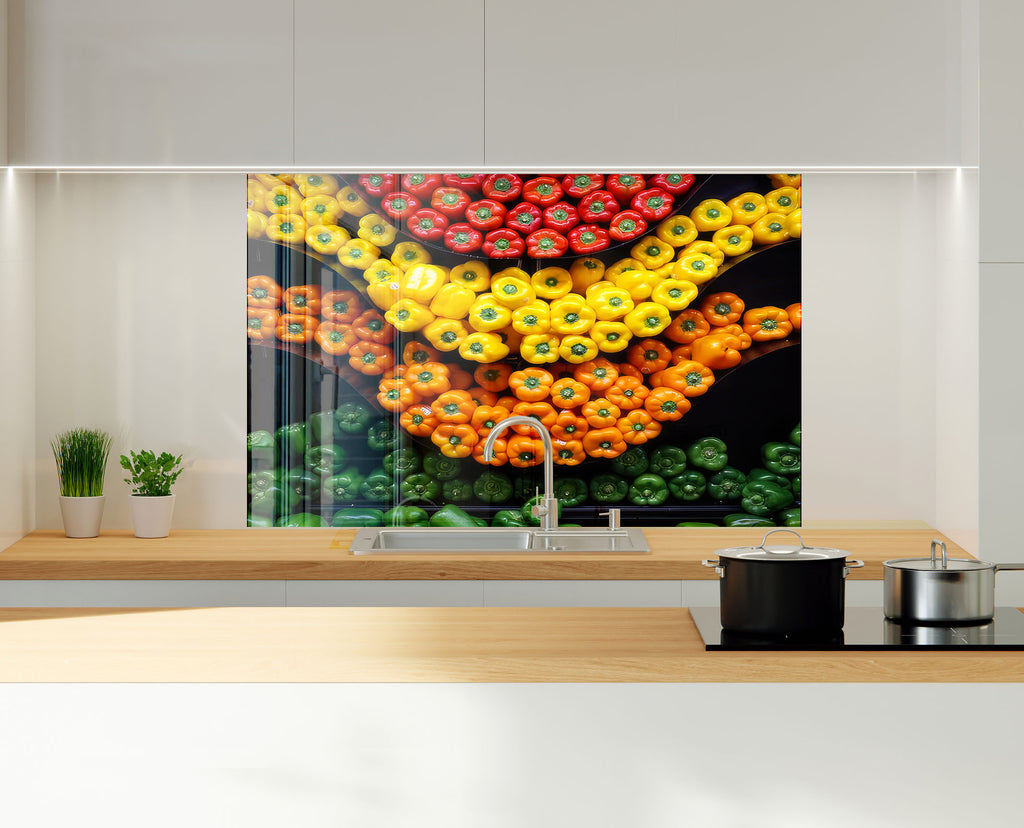 Colorful Bell Pepper Glass Kitchen Backsplash – Fresh Vegetable Design-BacksplashArtworks