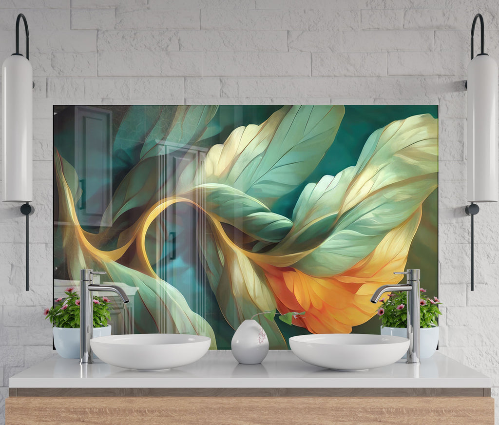 Whimsical Leaves – Glass Kitchen Backsplash-BacksplashArtworks