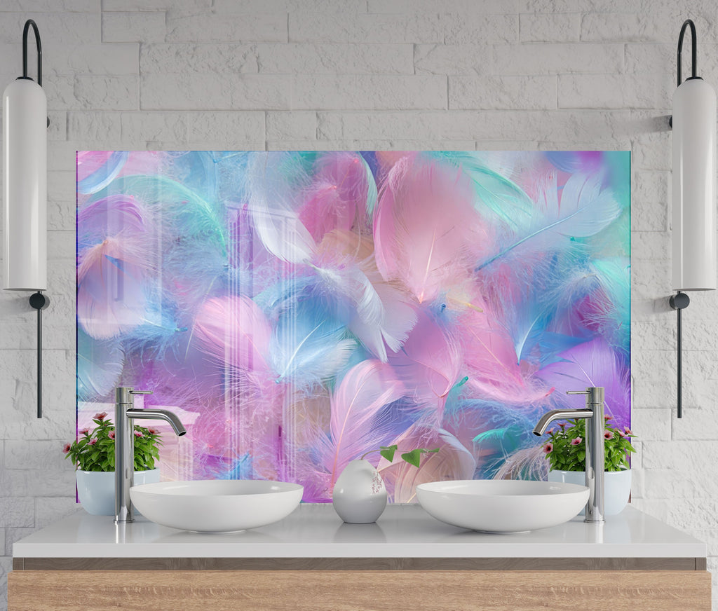 Feathered Bliss – Glass Kitchen Backsplash-BacksplashArtworks