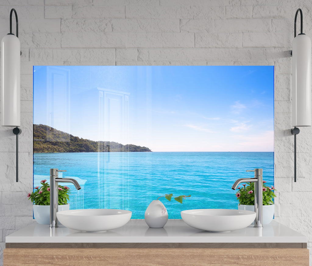 Crystal Blue Ocean Wall Art – Tempered Glass Kitchen Backsplash-BacksplashArtworks