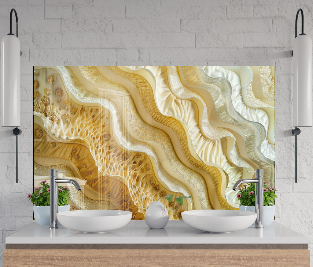 Golden Wave – Tempered Glass Kitchen Backsplash-BacksplashArtworks