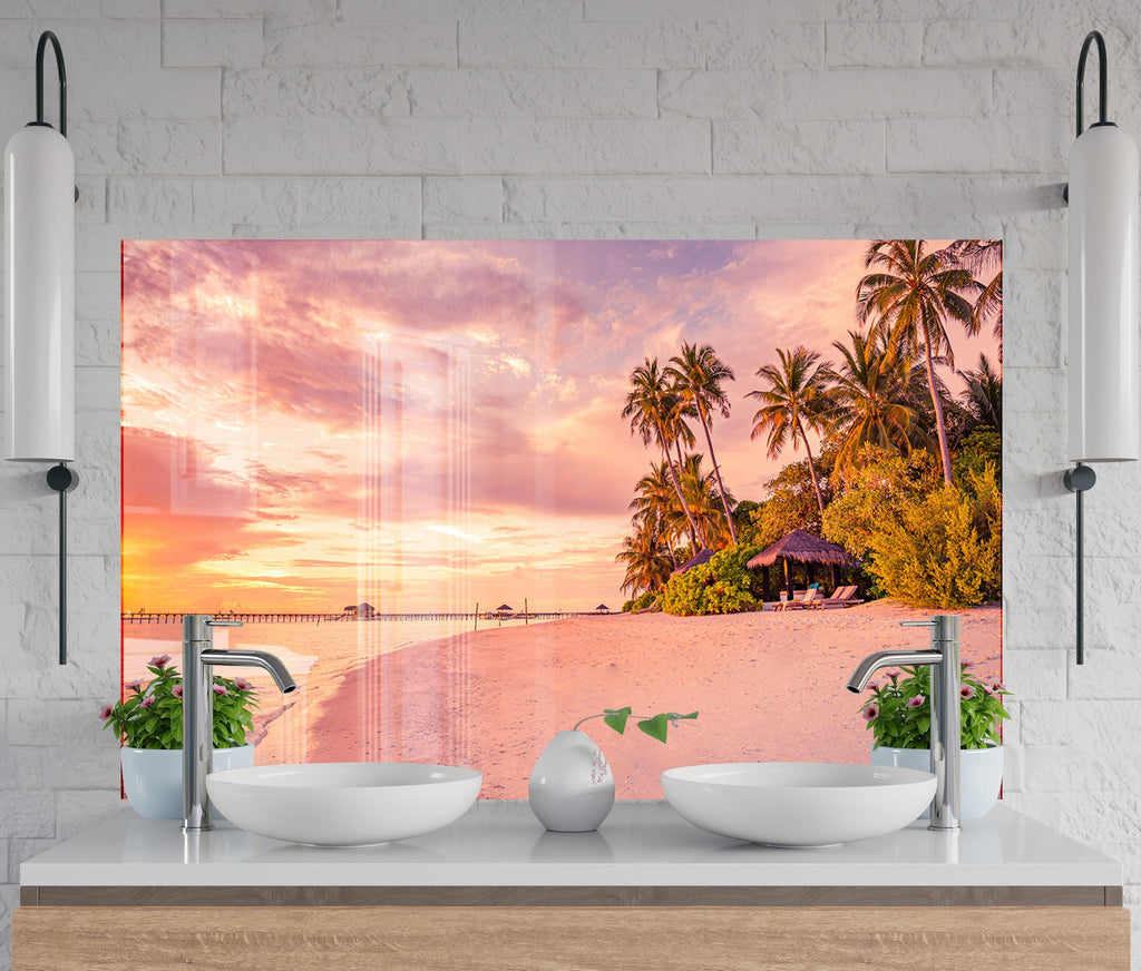 Tropical Paradise Beach Wall Art – Tempered Glass Kitchen Backsplash-BacksplashArtworks
