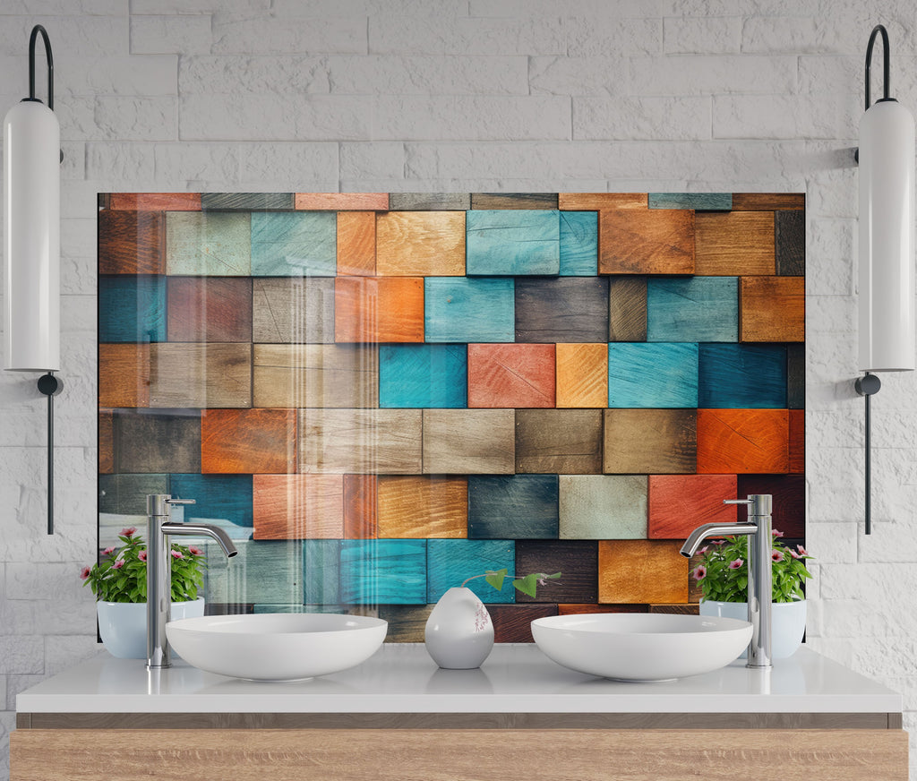 Rustic Patchwork Artistic - Glass Kitchen Backsplash-BacksplashArtworks
