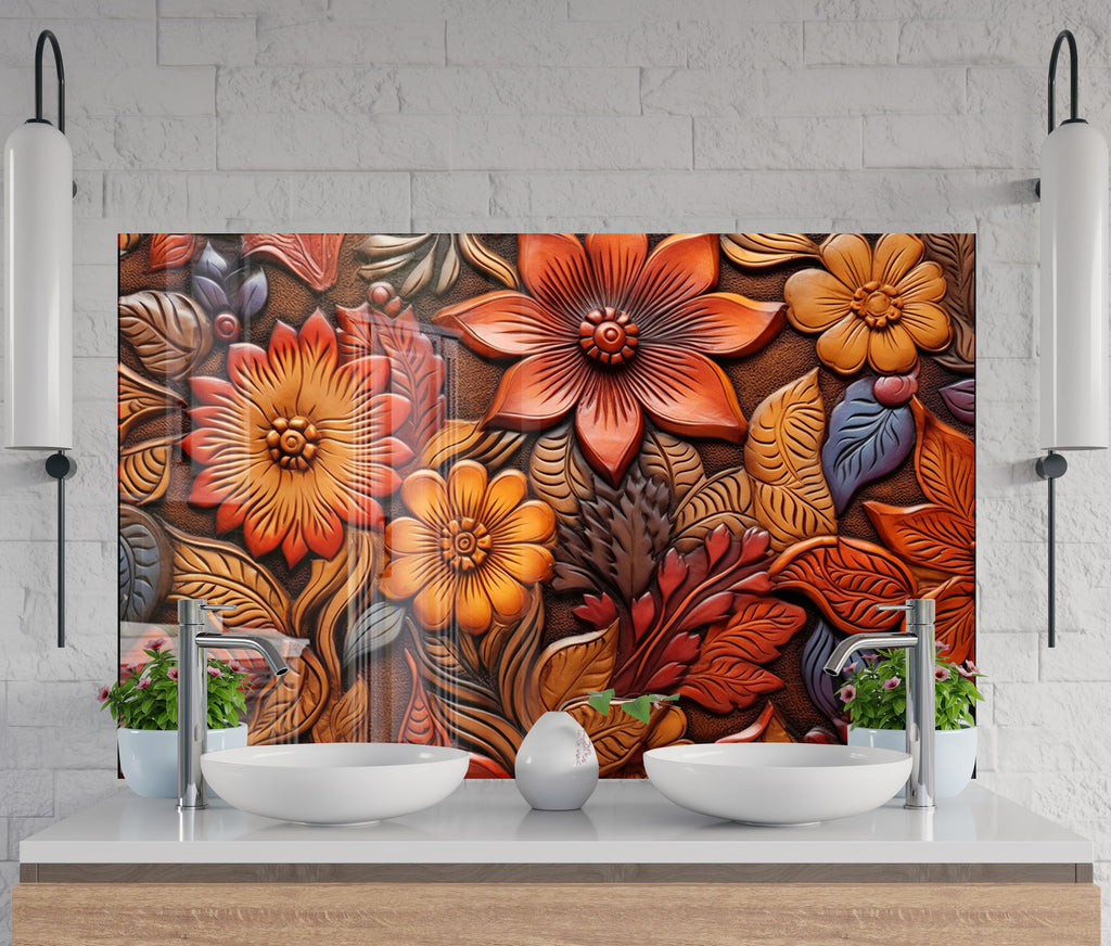 Autumn Blossom Engraved - Glass Kitchen Backsplash-BacksplashArtworks