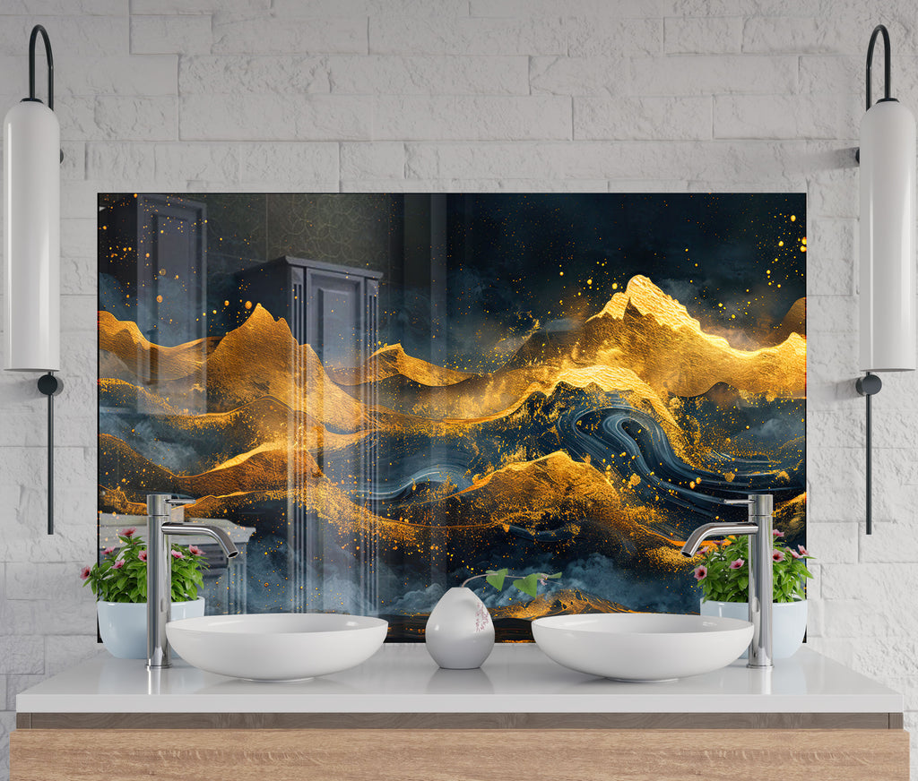Golden Peaks - Glass Kitchen Backsplash-BacksplashArtworks