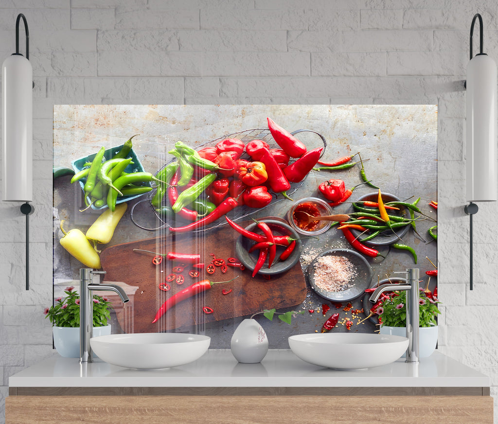 Colorful Chili Pepper Glass Kitchen Backsplash – Spicy Pepper Design-BacksplashArtworks
