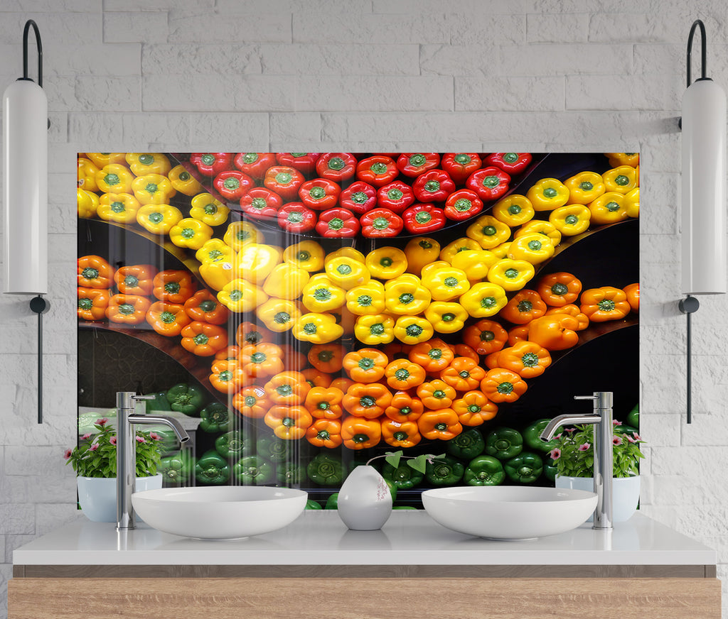 Colorful Bell Pepper Glass Kitchen Backsplash – Fresh Vegetable Design-BacksplashArtworks