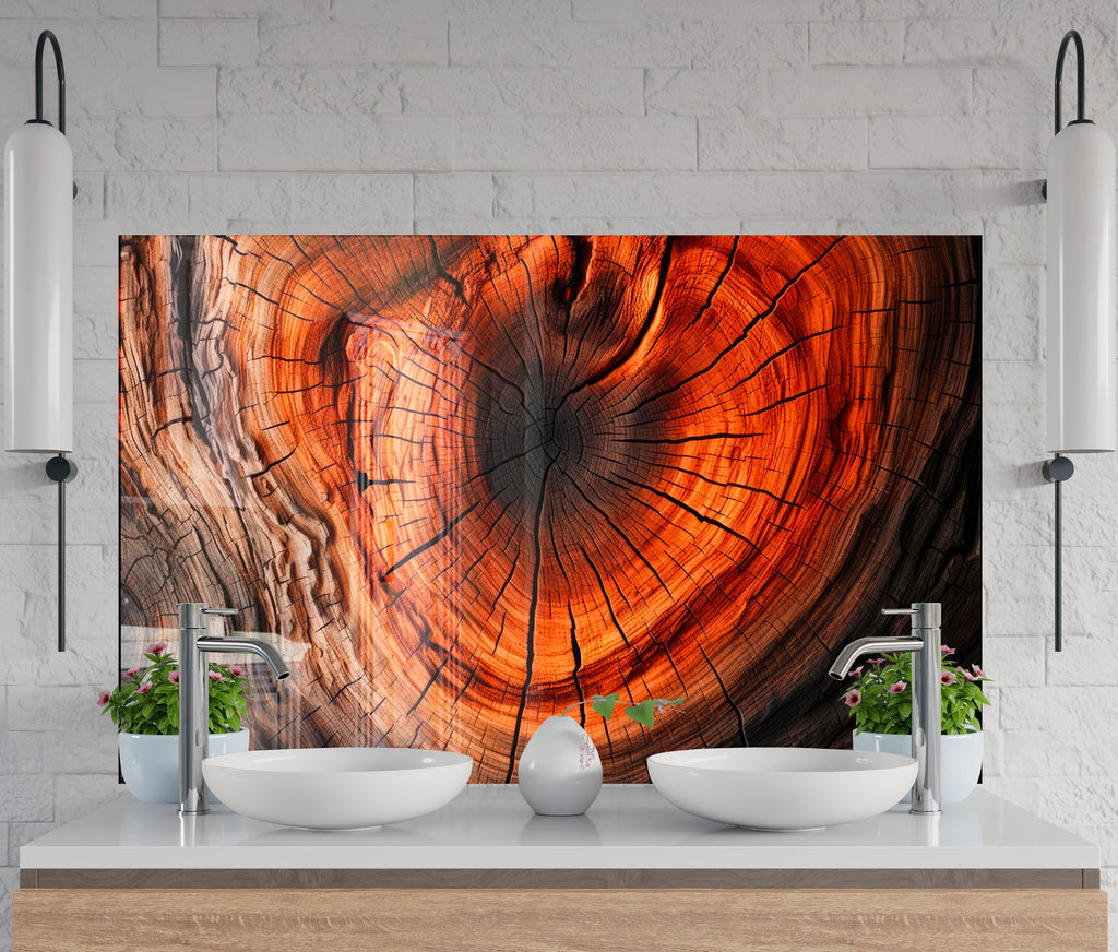 Natural Tree Ring - Glass Kitchen Backsplash-BacksplashArtworks