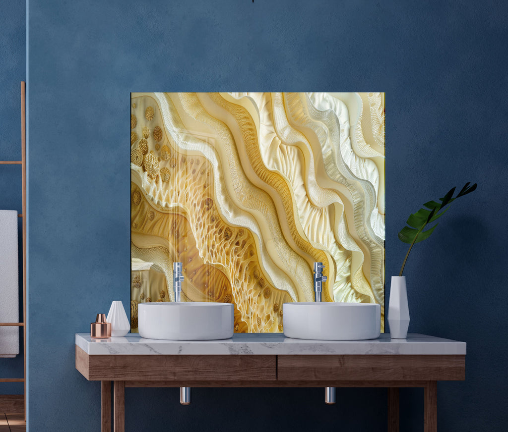 Golden Wave – Tempered Glass Kitchen Backsplash-BacksplashArtworks