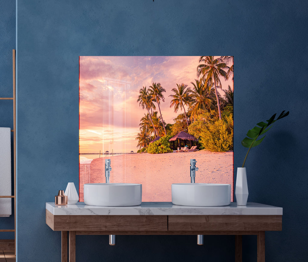 Tropical Paradise Beach Wall Art – Tempered Glass Kitchen Backsplash-BacksplashArtworks
