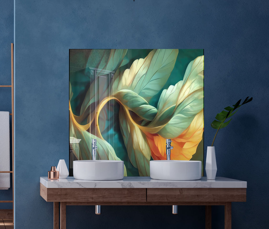 Whimsical Leaves – Glass Kitchen Backsplash-BacksplashArtworks