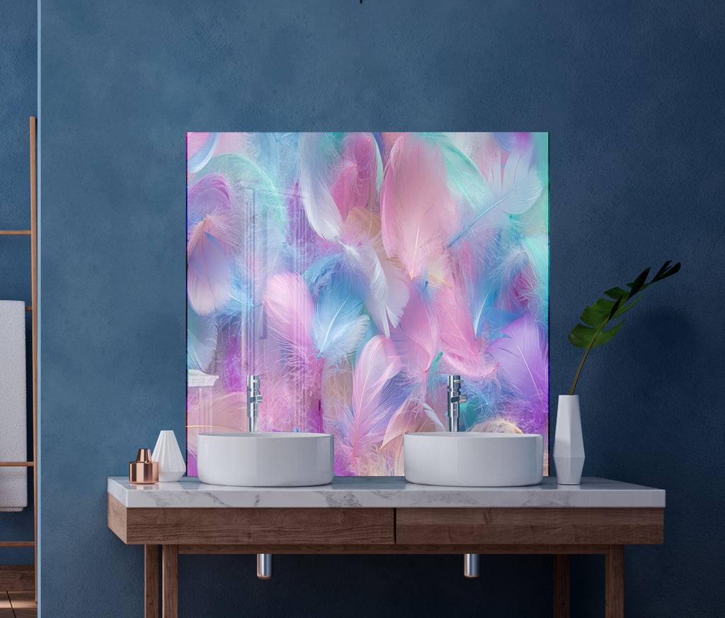 Feathered Bliss – Glass Kitchen Backsplash-BacksplashArtworks